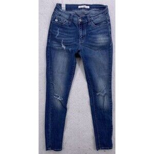 KanCan Jeans Women's Skinny Mid-Rise Distressed Blue Denim Size 25 - KC8106